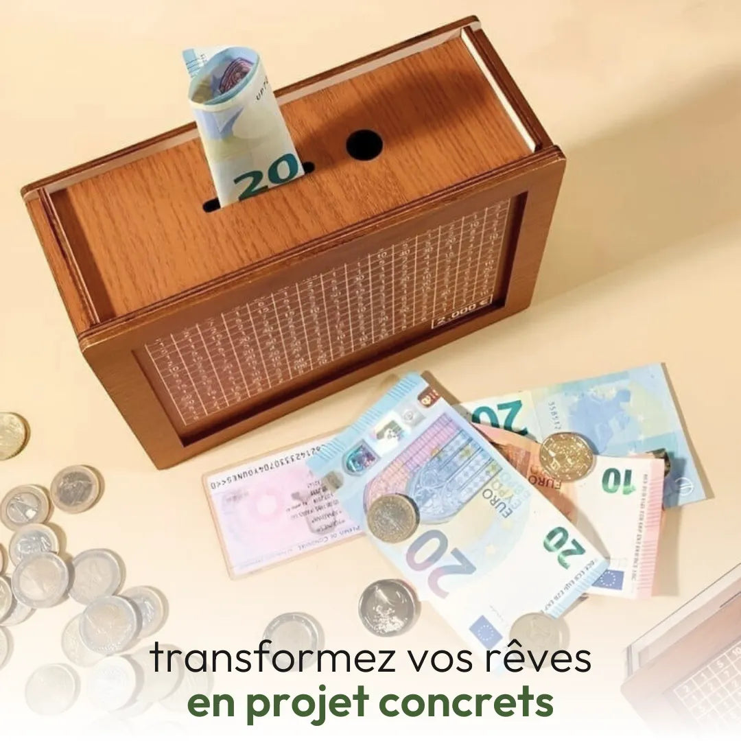 Piggy Bank de madera con objetivo de ahorro