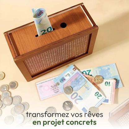 Piggy Bank de madera con objetivo de ahorro